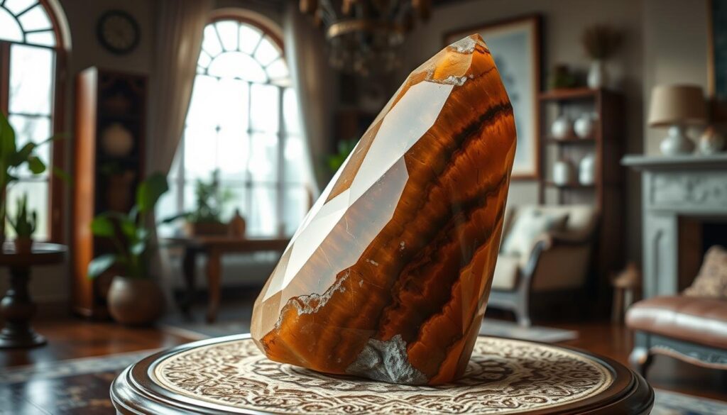 Image of Tigers Eye crystal placed in a home environment to enhance Feng Shui