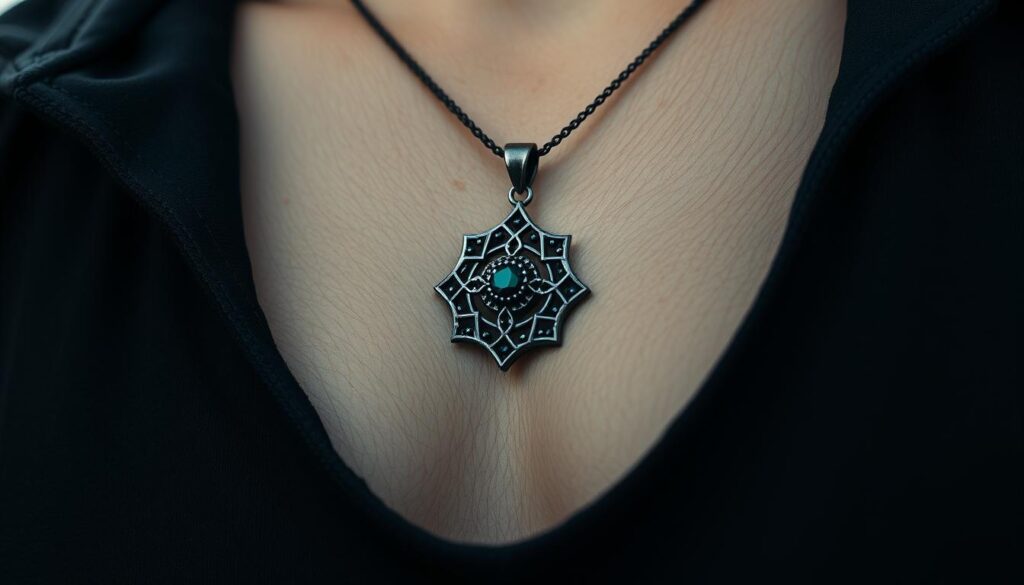 Image of a person wearing a hematite pendant or bracelet